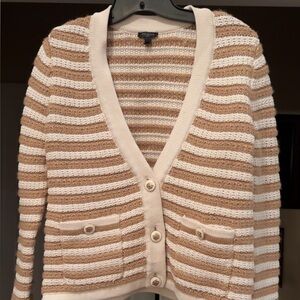 Talbots Kate cardigan sweater ivory & toasted coconut metallic. Sz Medium Petite